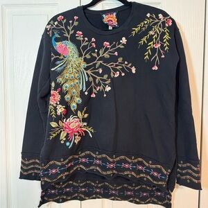 Johnny Was Peacock Embroidered Thick Long Sweater